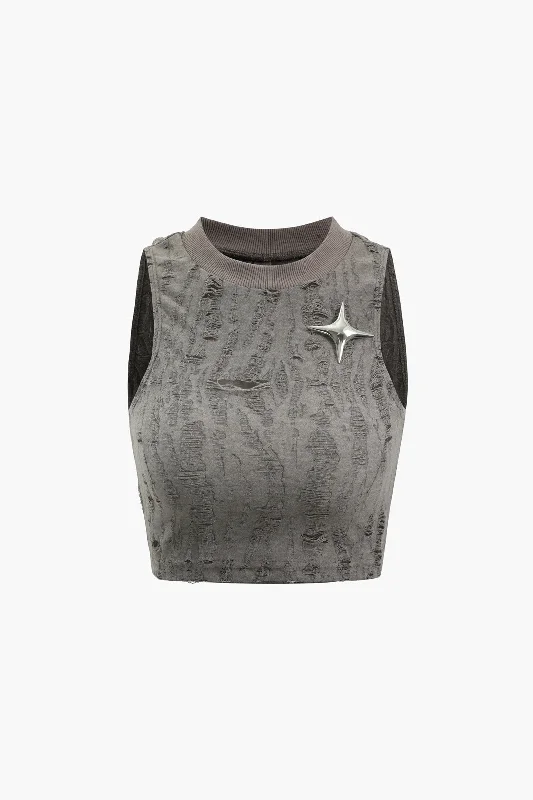 Star Decor Destroyed Tank Top