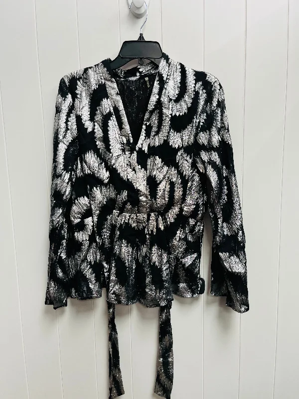 Blouse Long Sleeve By Clothes Mentor In Black & Silver, Size: L