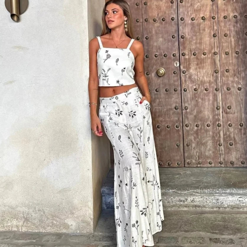 FashionSierra-Floral Embroidery  Crop Top  Maxi Skirt  Suit  Women  Vintage  Sleeveless  Summer  Set  Beach  Vestidos Boho Dress