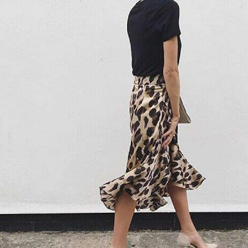 FashionSierra - Leopard Skirt Women Fashion Sexy Wrap Over Asymmetrical Calf Length Skirt Ladies Summer Casual High Waist Slim Skirts Sundress