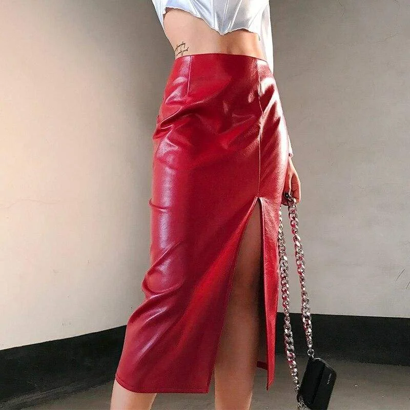 FashionSierra - New Fashion Women Split Wrap Skirt Sexy Ladies Casual High Waist Slim Pu Leather Bottom Skirt OL Dress