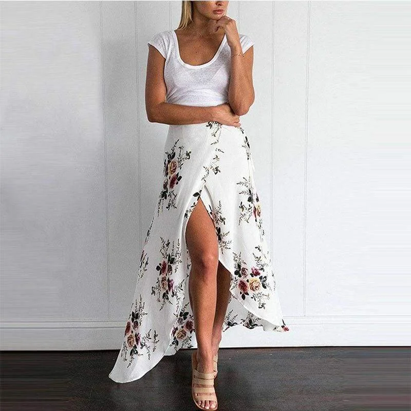 FashionSierra - New Women Summer Hight Waist Maxi Skirt Ladies Fashion Pleated Beach Long Casual Boho Floral Skirt Sundress