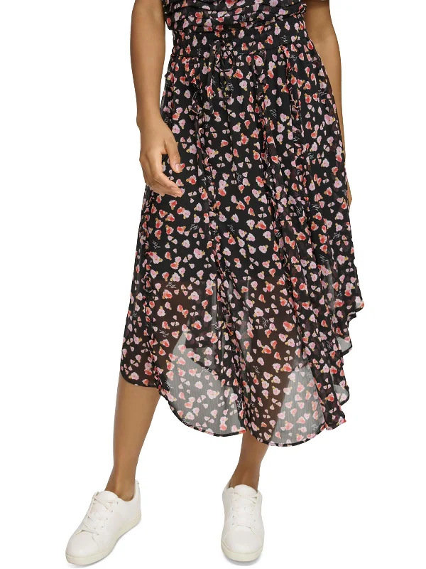 Womens Floral Print Polyester Midi Skirt