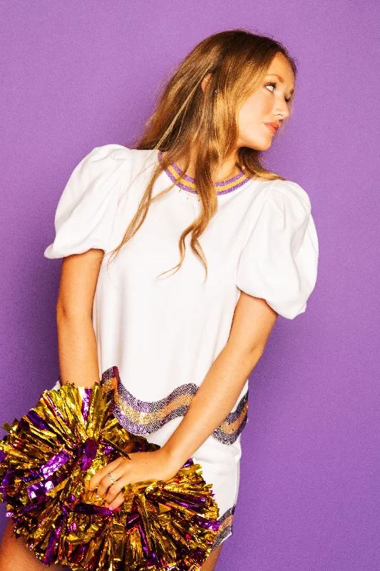 White, Purple/Gold Wavy Top