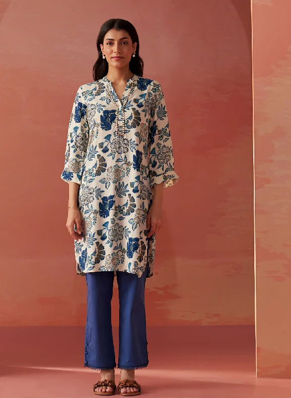 Yasmin Blue Printed Rayon Kurti for Women