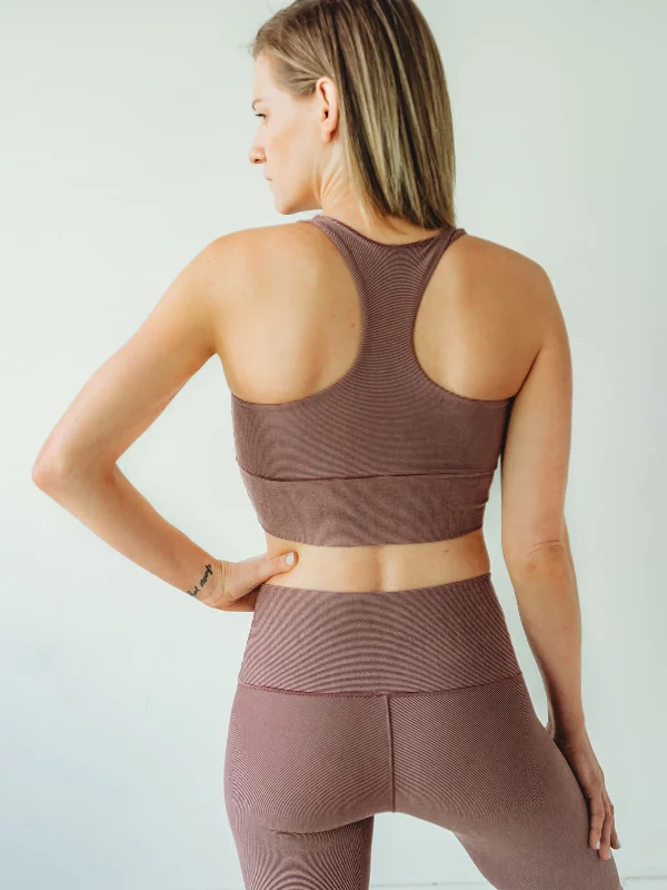 Mauve Microstripe Longline Sports Bra