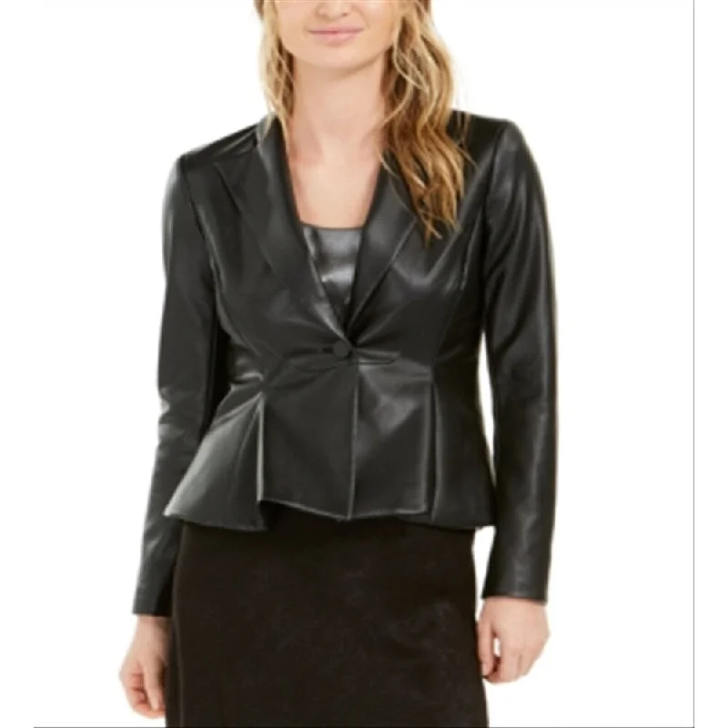 Bar Iii Women's Faux Leather Peplum Jacket Black Size 2