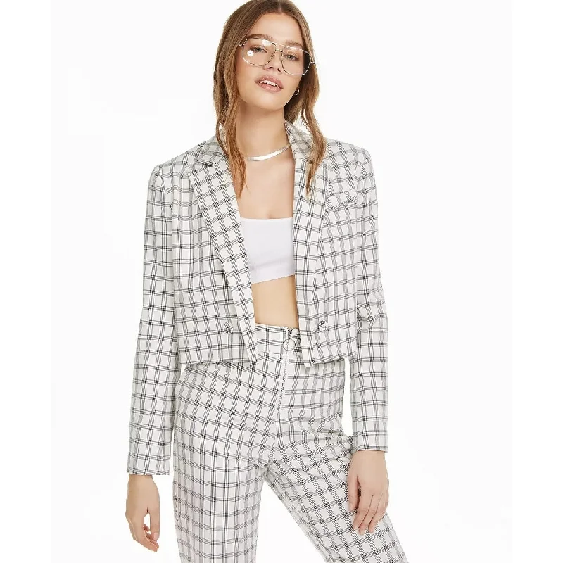 Danielle Bernstein Women's Plaid Cropped Jacket White Size Small