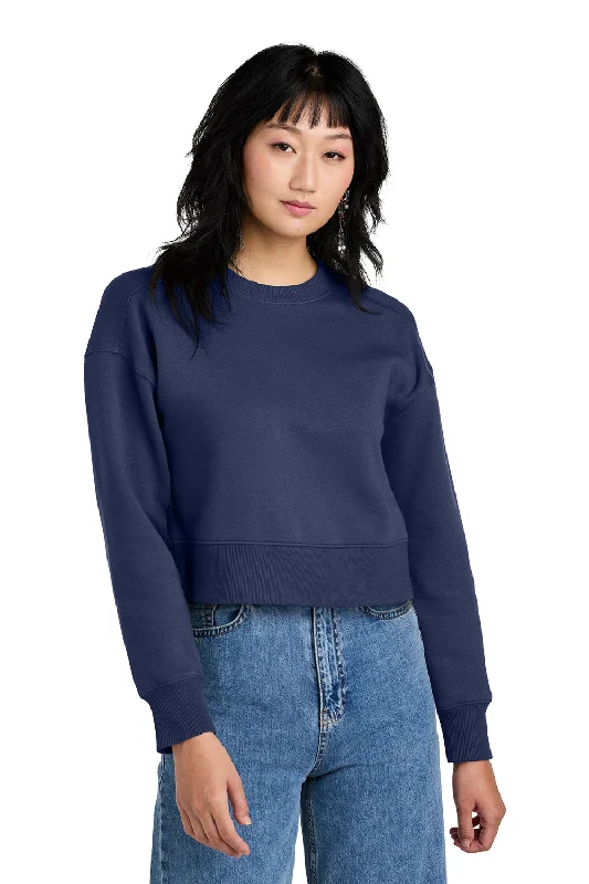 District Womens Perfect Weight Fleece Cropped Crewneck Sweatshirt - Tanzanite Blue