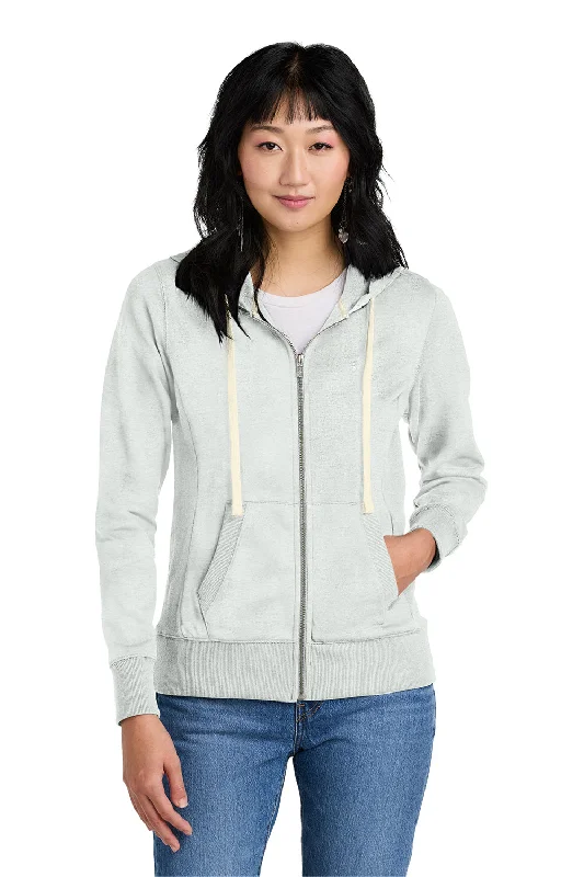 District Womens Re-Fleece Full Zip Hooded Sweatshirt Hoodie - Ash Grey