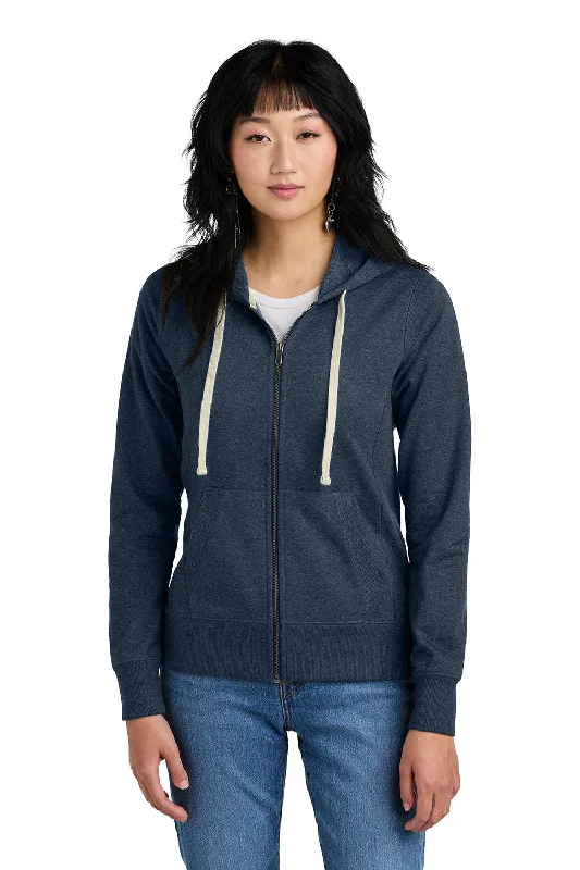 District Womens Re-Fleece Full Zip Hooded Sweatshirt Hoodie - Heather Navy Blue