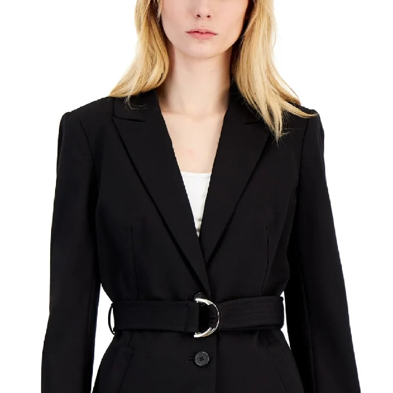 Donna Karan Women's Luxe Peak Lapel Belted Cotton Blend Jacket Black Size 6