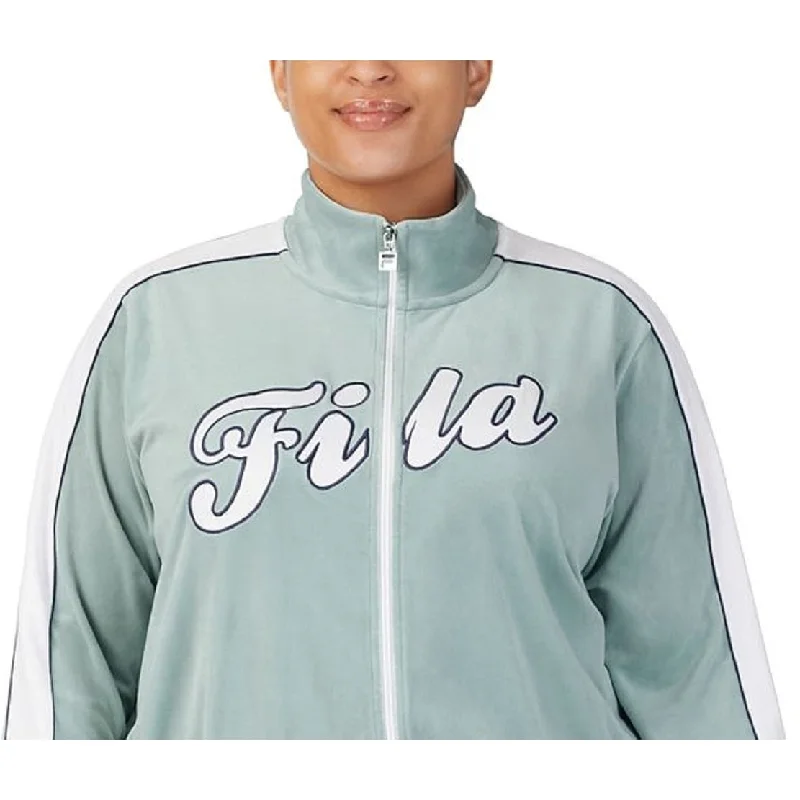 Fila Women's Valery Logo Zip Front Velour Jacket Green Size 2X