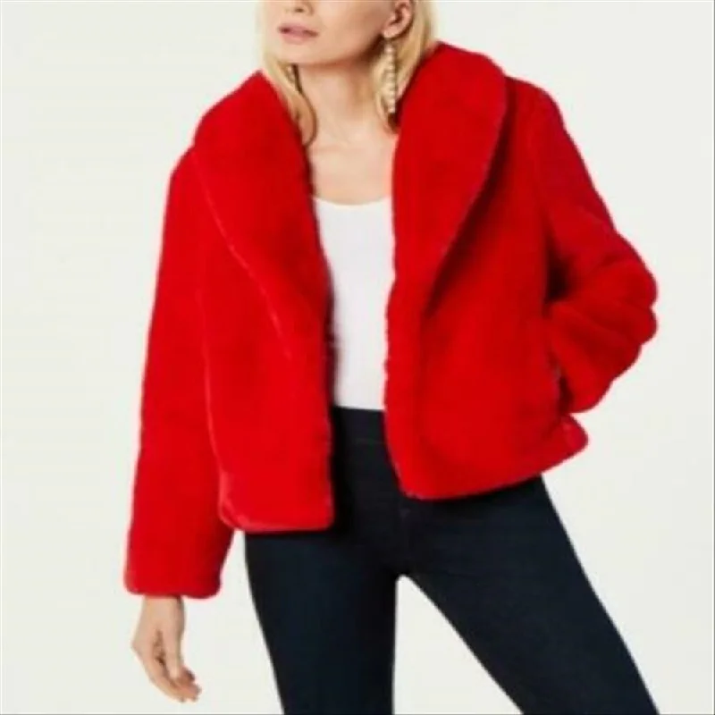 INC International Concepts Women's Faux Fur Coat Red Size Medium