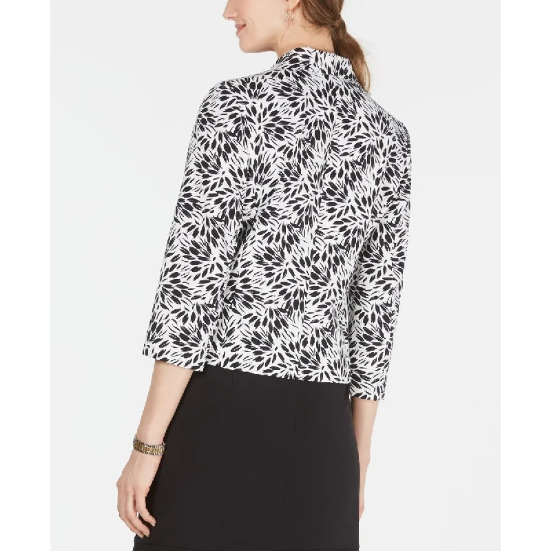 Kasper Women's Open Front Crepe Printed Jacket Black Size 4