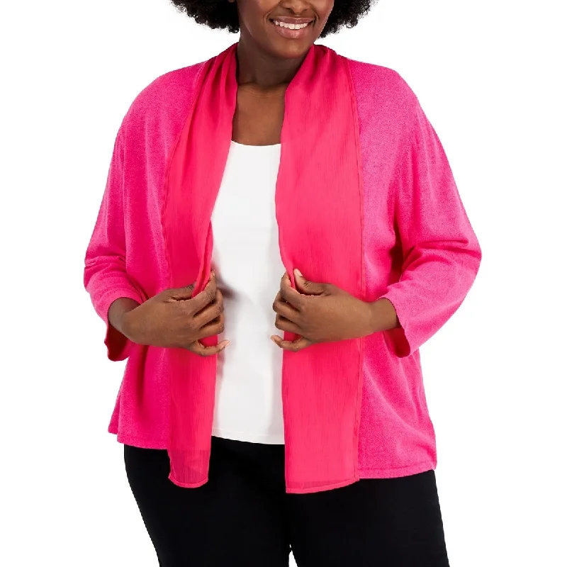 Kasper Women's Plus Open Front Long Sleeve Jacket Pink Size 3X