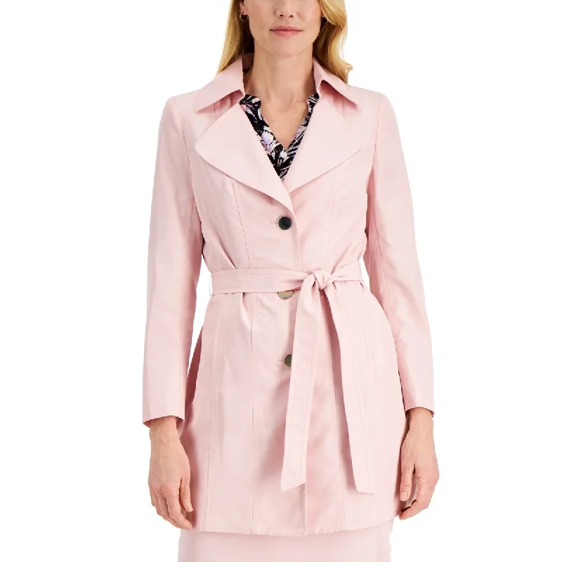 Kasper Women's Solid Long Sleeve Belted Jacket Pink Size Large