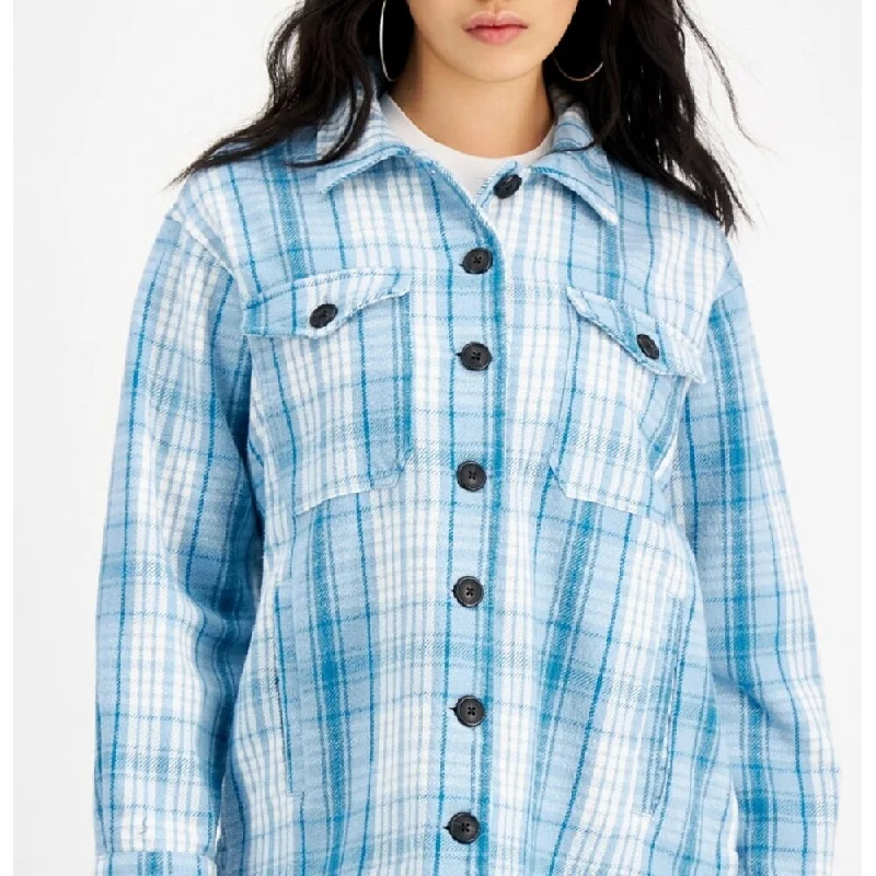 Lucky Brand Women's Cotton Oversized Plaid Shirt Jacket Blue Size X-Large