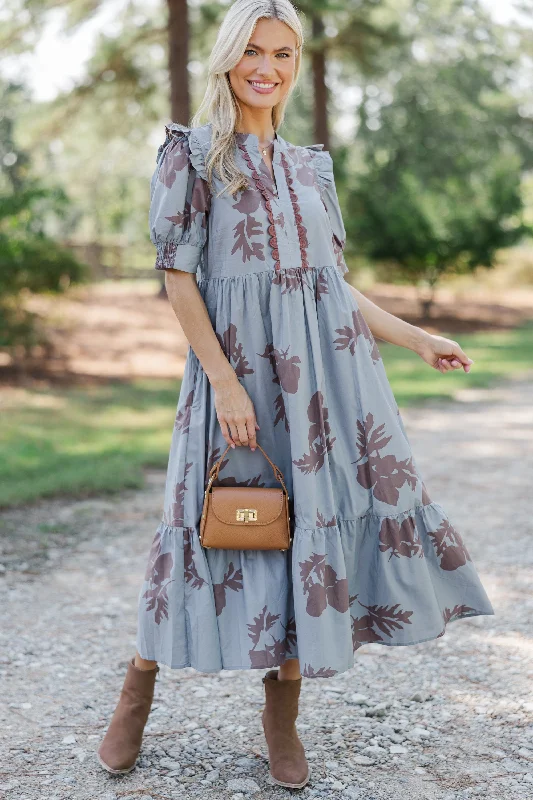 All In The Allure Slate Blue Floral Midi Dress