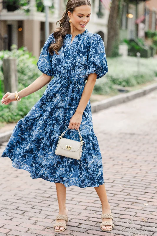 It's A Match Navy Toile Midi Dress