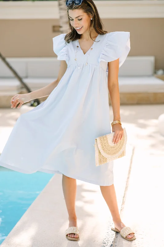 Let Us Rejoice Baby Blue Cotton Midi Dress