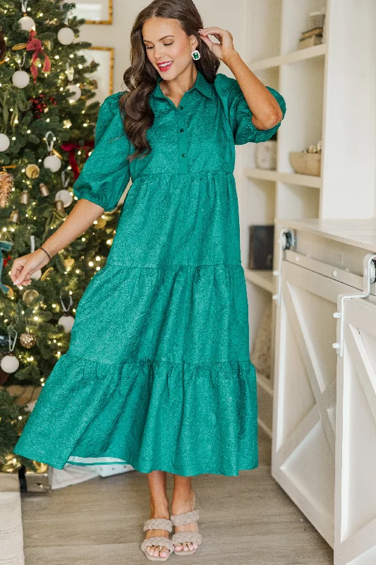 Love Found Emerald Textured Tiered Midi Dress