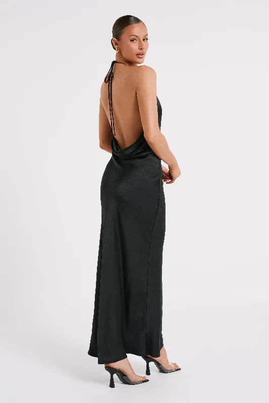 Sammy Satin Halter Maxi Dress - Black