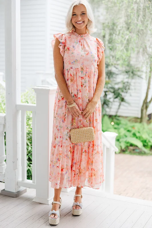 This Is The Way Coral Orange Ditsy Floral Midi Dress