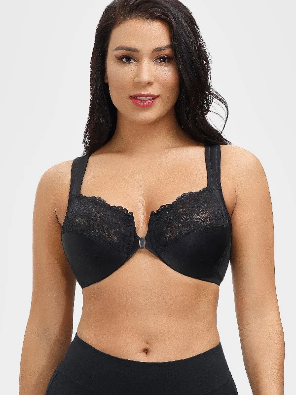 Front Closure Plus Size No Padded Underwire Bra Black