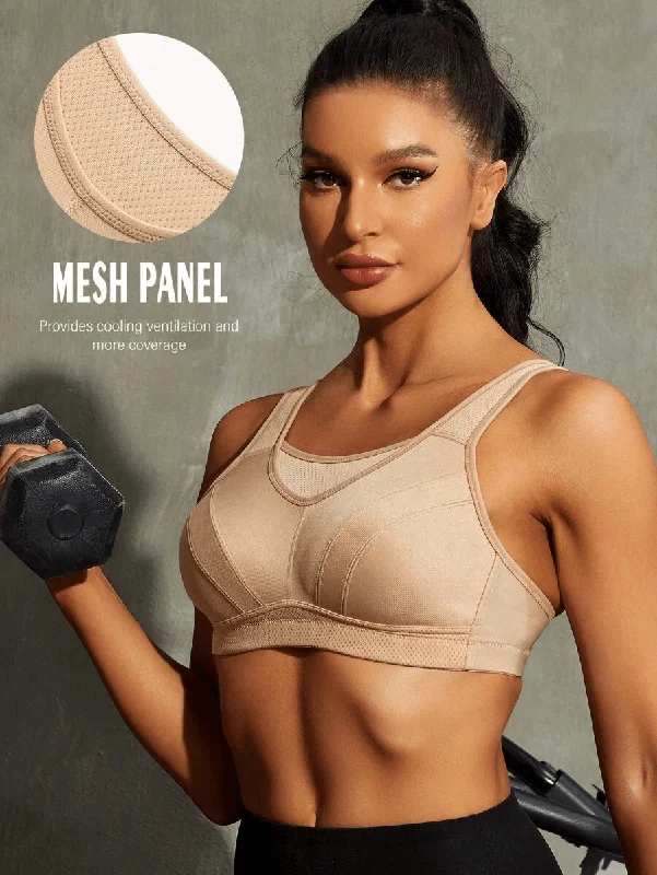 Full Coverage High Support Solid Stress Reliever Sports Bra Nude