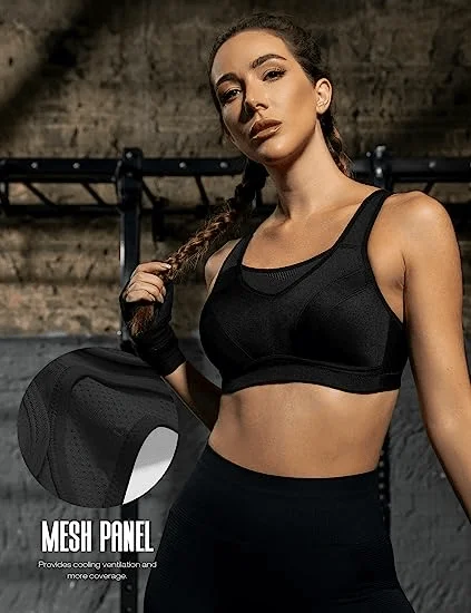 Full Coverage High Support Solid Sports Bra Black