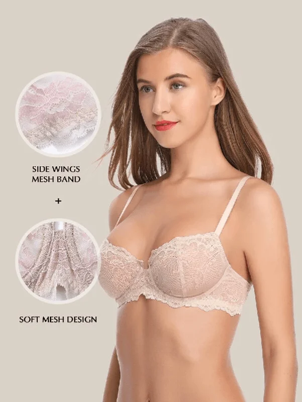 Eyelash Lace Demi Sexy Sheer Lace Balconette Bra Nude