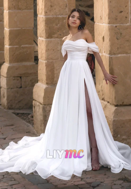 Off-Shoulder Strapless Chiffon A-Line Beach Wedding Dress