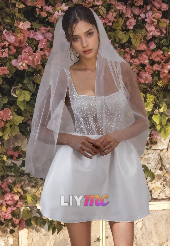 Square Sleeveless A-Line Short Beach Wedding Dress